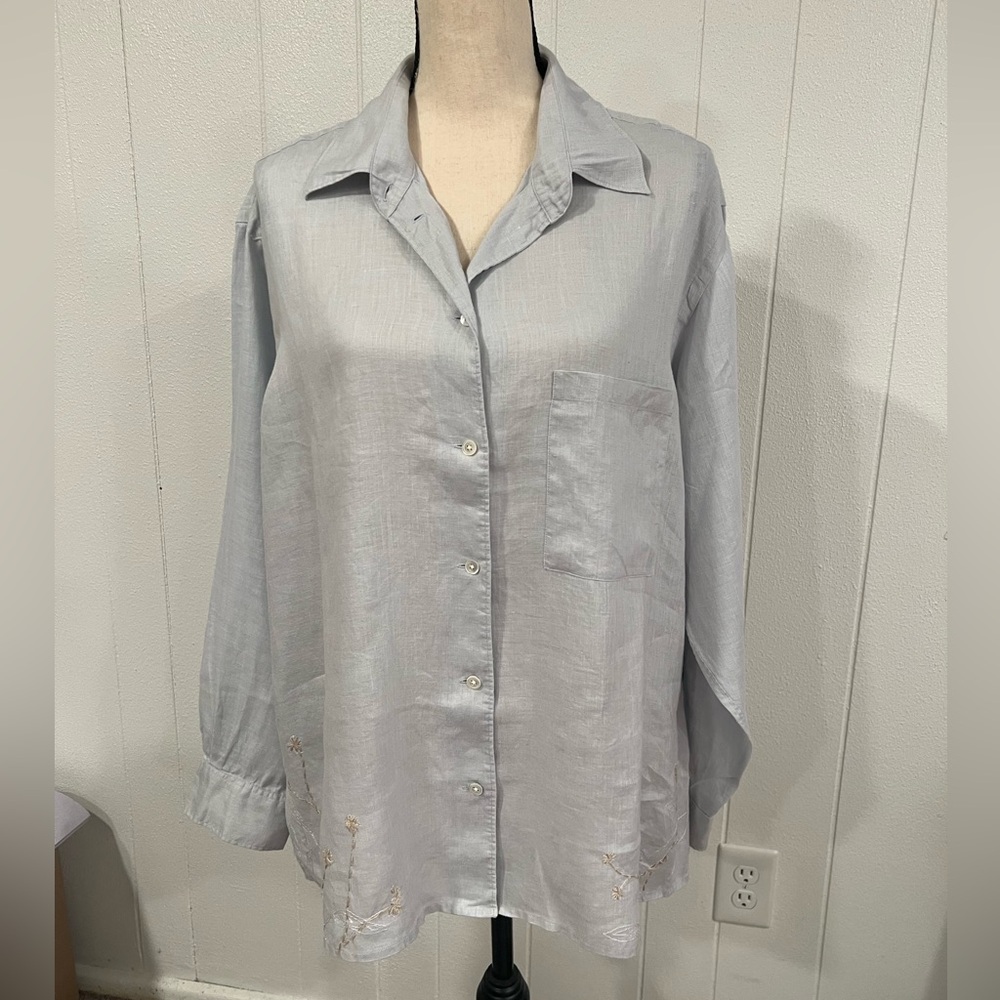 DKNYC Light Gray Button-Down 100% linen Shirt